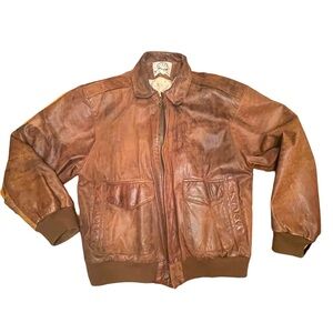 Vintage Brown Leather Bomber Jacket